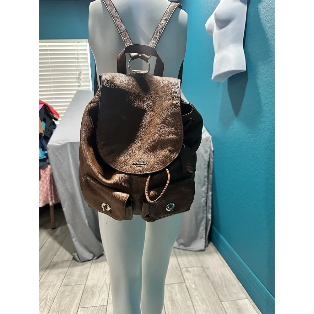 VTG Coach Pebble Leather Billie Saddle Brown Backpack - Picture 10 of 12